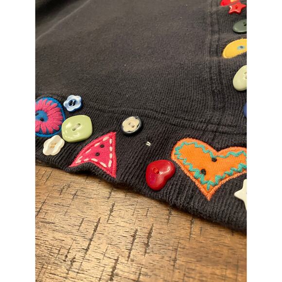 Bechamel Womens Cardigan Size L Black Button Embellished Short Sleeve Cotton - Picture 5 of 8